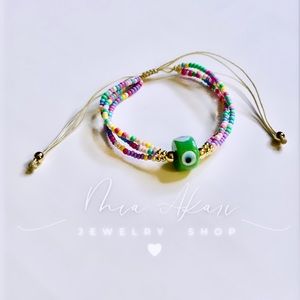 Retro Rainbow Small Bead Glass Eyes Beaded Bracelet